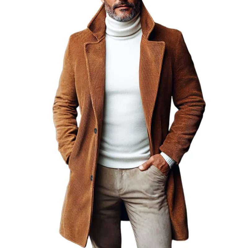 Men's Retro Casual Solid Color Corduroy Mid-Length Coat 45271710TO sold by Manly