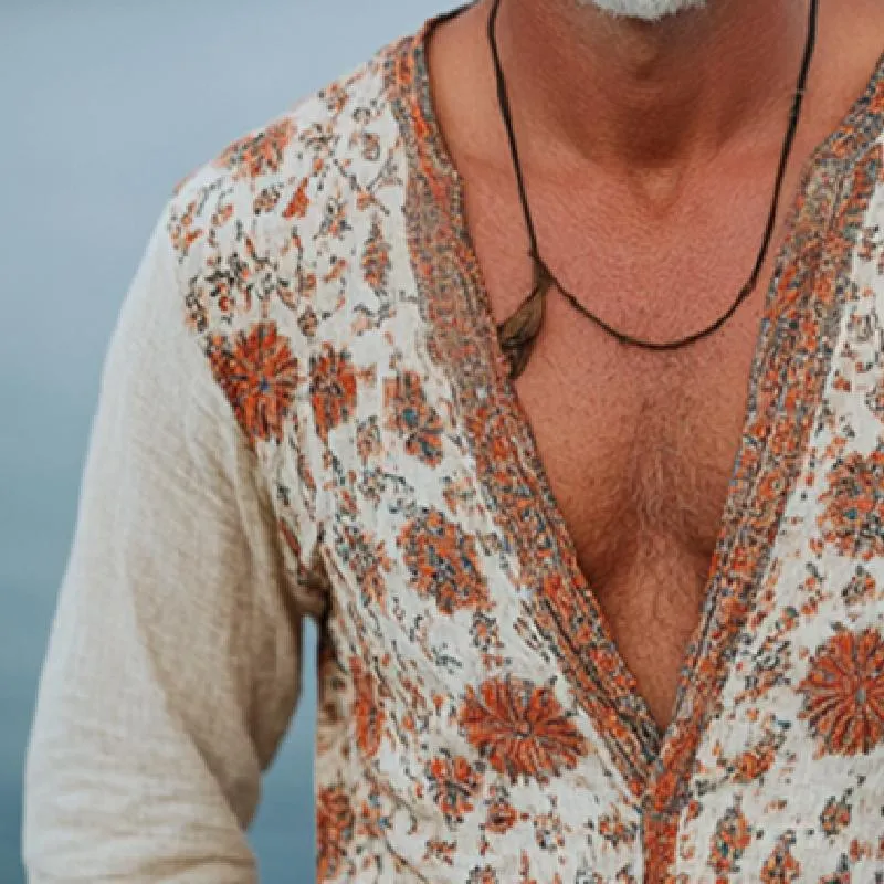 Men's Retro Casual Ethnic Style Printed Long Sleeve Shirt 73009806TO sold by Manly product image thumbnail 3