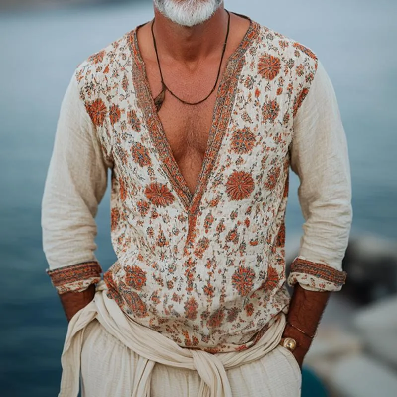 Men's Retro Casual Ethnic Style Printed Long Sleeve Shirt 73009806TO sold by Manly product image thumbnail 2