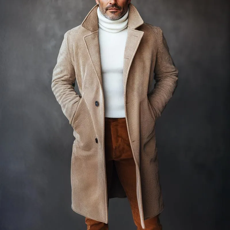 Men's Retro Casual Solid Color Corduroy Mid-Length Coat 92231741TO sold by Manly product image thumbnail 2