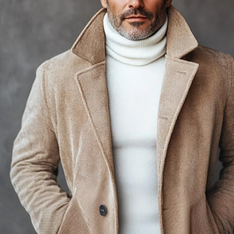 Men's Retro Casual Solid Color Corduroy Mid-Length Coat 92231741TO sold by Manly product image thumbnail 3