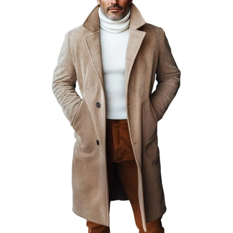 Men's Retro Casual Solid Color Corduroy Mid-Length Coat 92231741TO sold by Manly