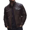Men's Classic Stand Collar Slim Fit Multi-Pocket Leather Jacket 41446392F sold by Manly