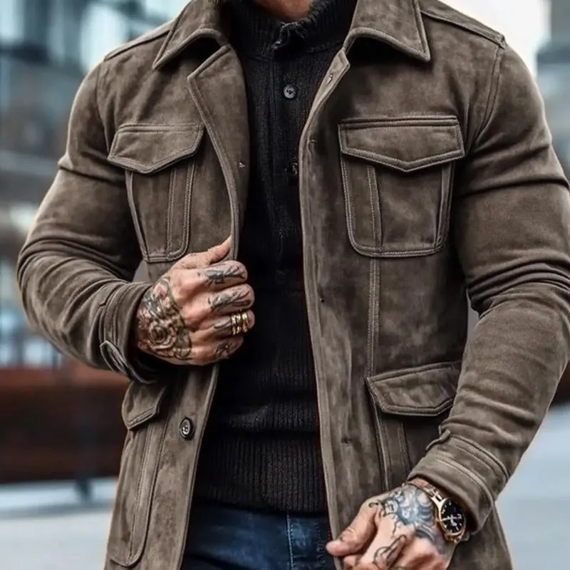 Men's Suede Multi-pocket Slim-fit Lapel Coat 35294956X sold by Manly product image thumbnail 2