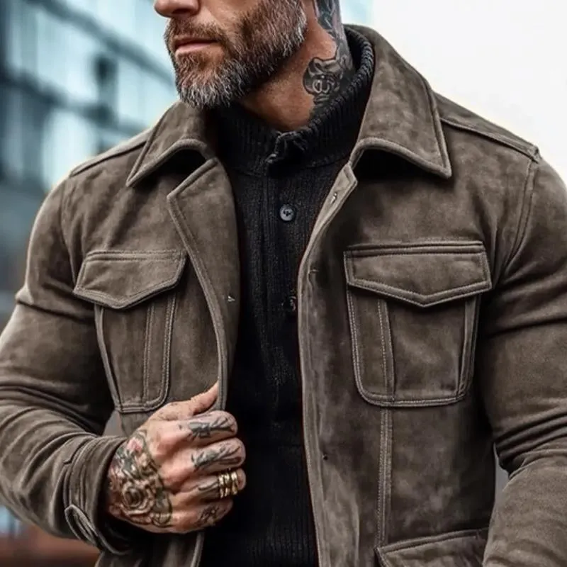 Men's Suede Multi-pocket Slim-fit Lapel Coat 35294956X sold by Manly product image thumbnail 3