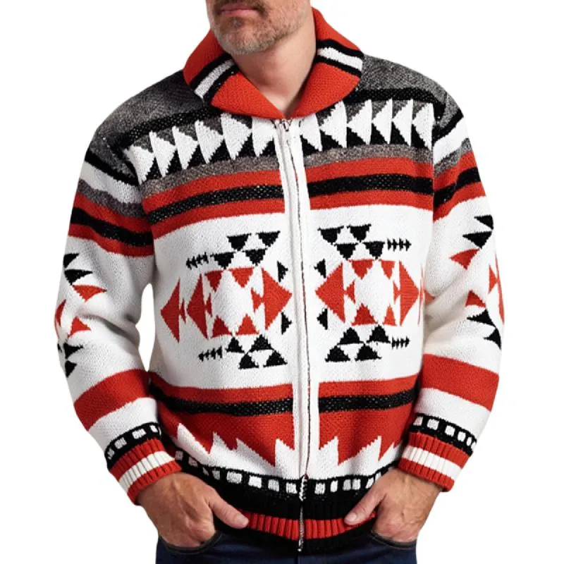 Men's Jacquard Knitted Lapel Long Sleeve Cardigan 59764436X sold by Manly