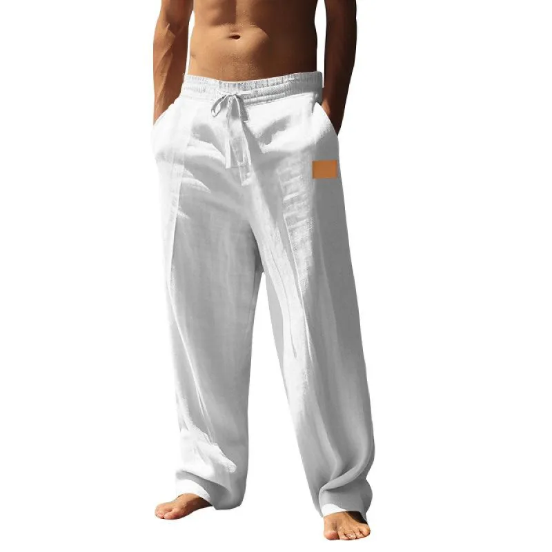 Men's Lace-up Beach Breathable Cotton and Linen Loose Pants 30111852X sold by Manly