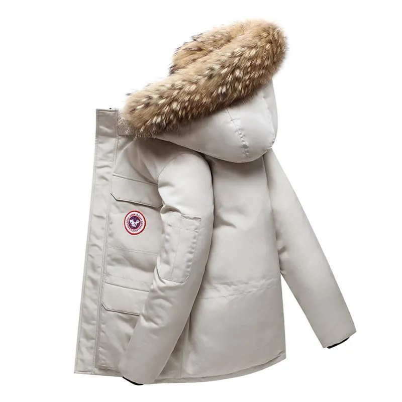 Men's Thickened Fur Collar Mid-Length Down Jacket 76535819U sold by Manly