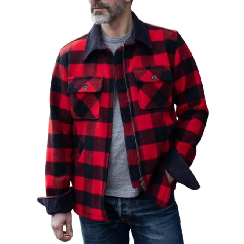 Men's Classic Casual Plaid Lapel Patchwork Multi-pocket Jacket 17791332K sold by Manly