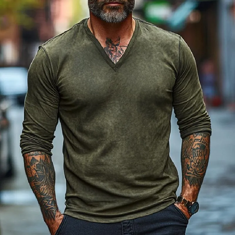 Men's Classic All-match V-neck Long-sleeved T-shirt 69668412F sold by Manly product image thumbnail 2