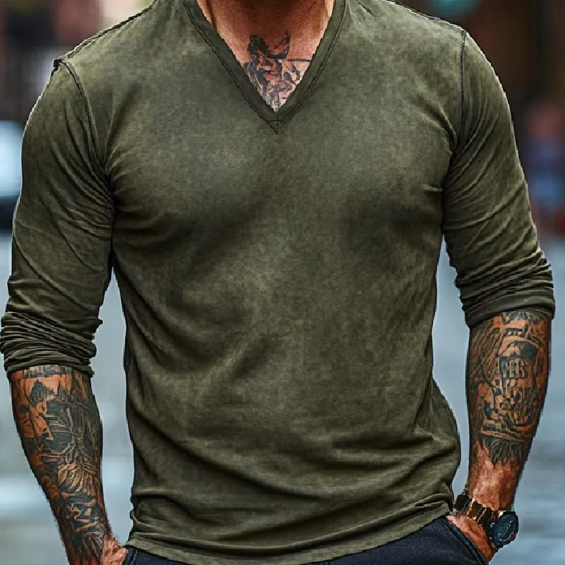 Men's Classic All-match V-neck Long-sleeved T-shirt 69668412F sold by Manly product image thumbnail 3