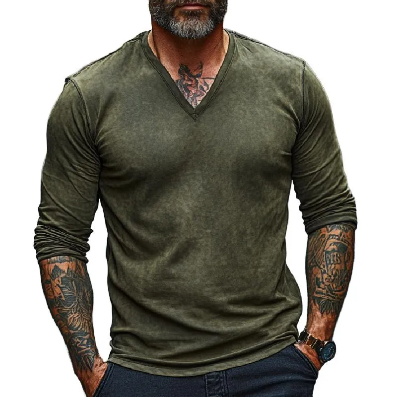 Men's Classic All-match V-neck Long-sleeved T-shirt 69668412F sold by Manly