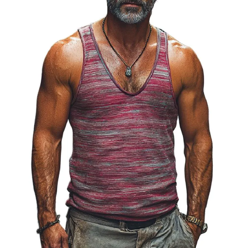 Men's Casual V-Neck Digital Stripe Printed Tank Top 49146979F sold by Manly