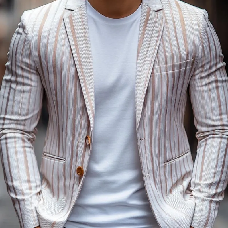 Men's Casual Striped Print Notch Lapel Single-breasted Blazer 81973870M sold by Manly product image thumbnail 3