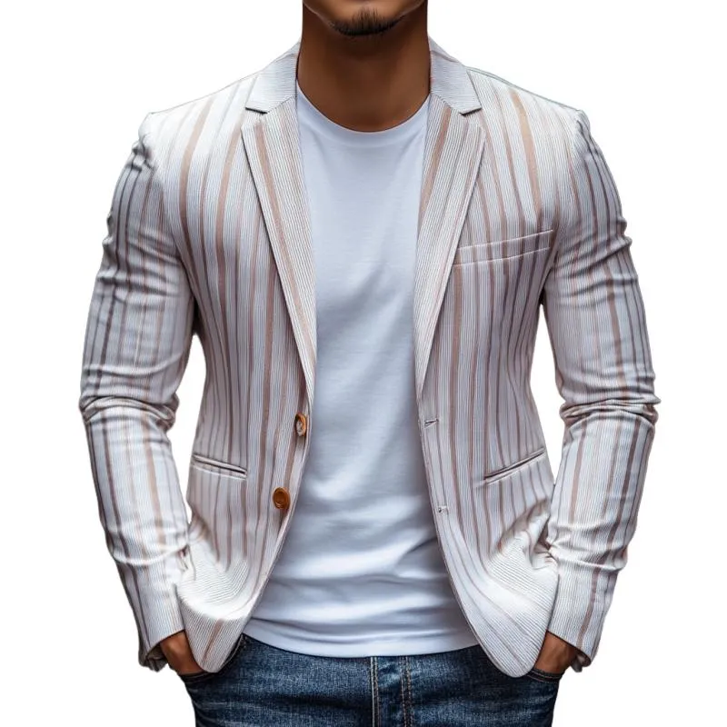 Men's Casual Striped Print Notch Lapel Single-breasted Blazer 81973870M sold by Manly