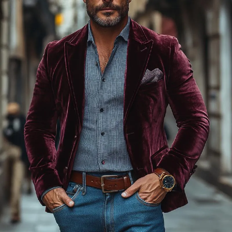 Men's Vintage Velvet Peak Lapel Single Breasted Slim Fit Blazer 73663425M sold by Manly product image thumbnail 2