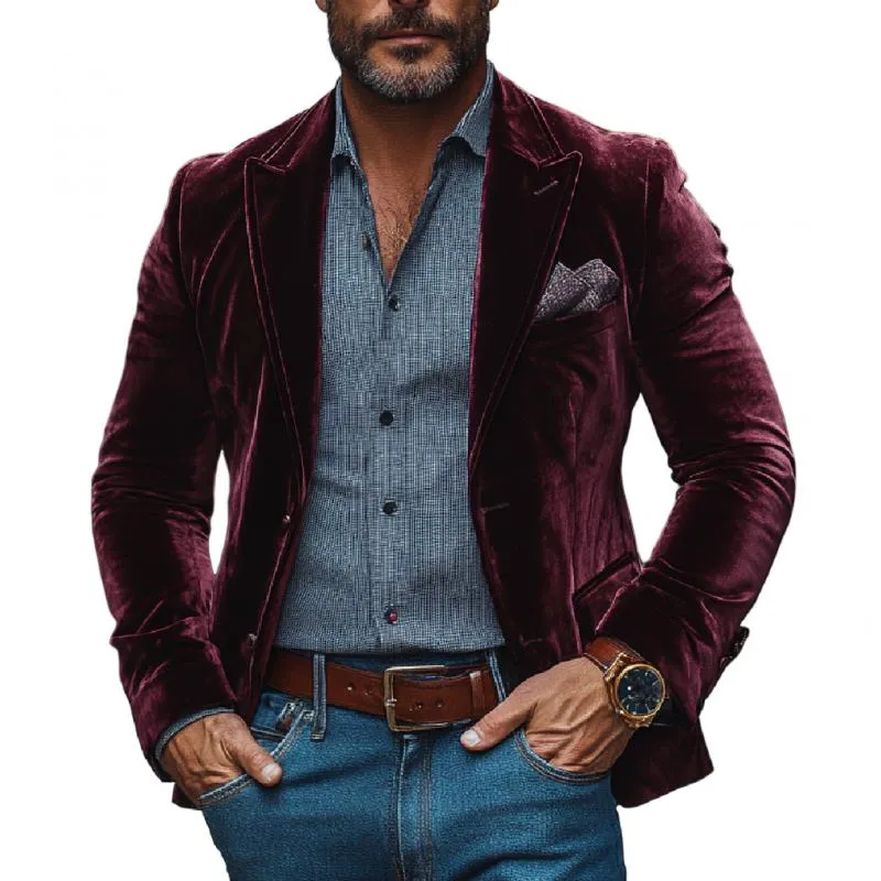 Men's Vintage Velvet Peak Lapel Single Breasted Slim Fit Blazer 73663425M sold by Manly