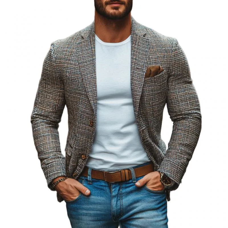 Men's Casual Tweed Notch Lapel Single-breasted Slim-fit Blazer 53330010M sold by Manly