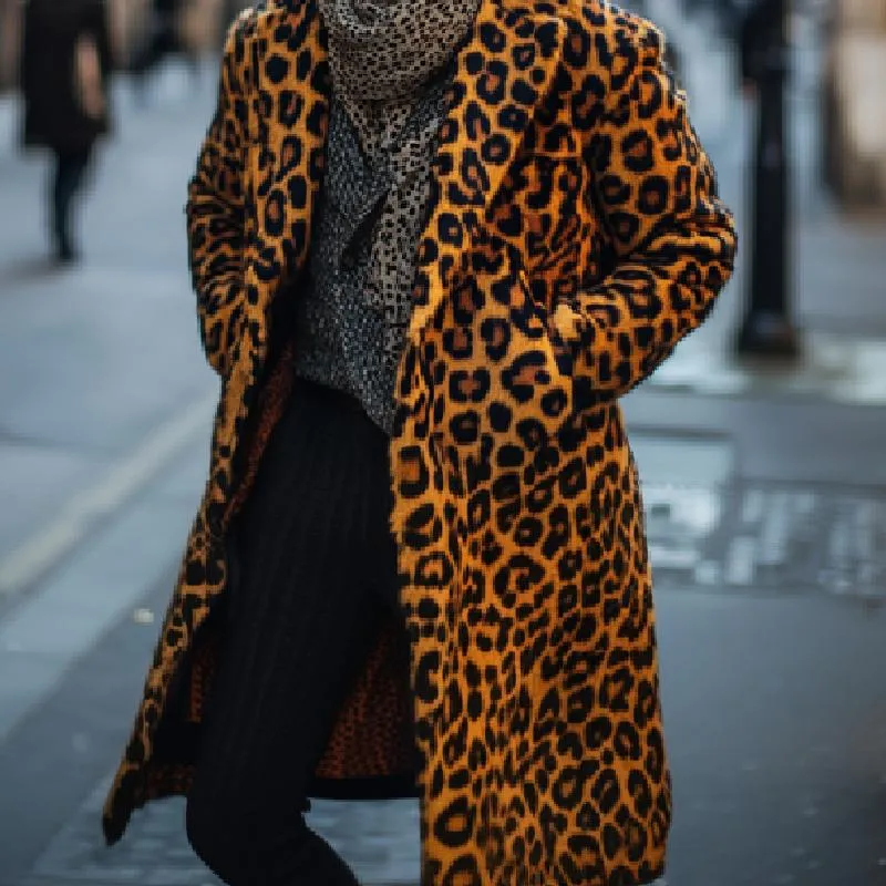Men's Classic Lapel Long Knee-length Leopard Print Wool Coat 27488188F sold by Manly product image thumbnail 3