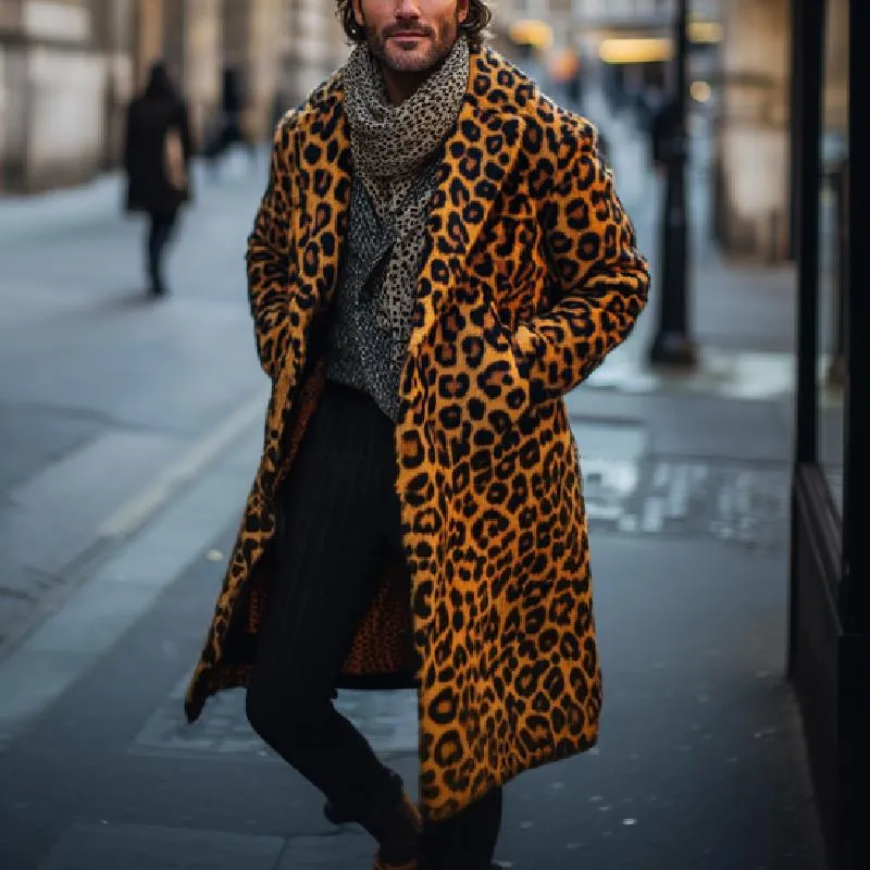 Men's Classic Lapel Long Knee-length Leopard Print Wool Coat 27488188F sold by Manly product image thumbnail 2