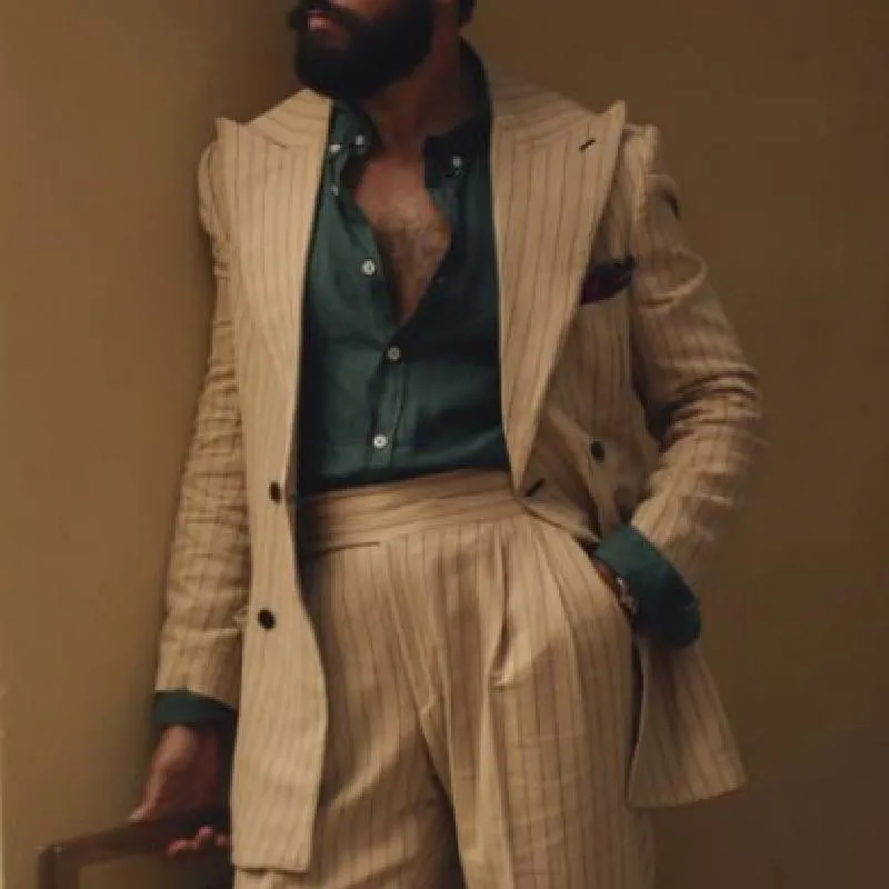 Men's Classic Casual Vertical Striped Double Breasted Linen Blazer 62305865K sold by Manly product image thumbnail 2