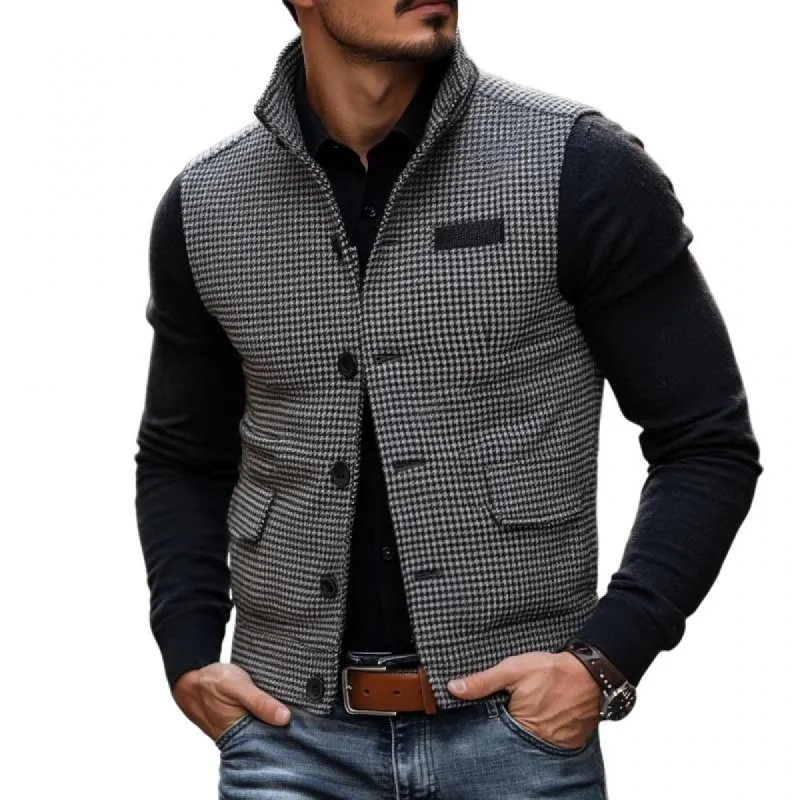 Men's Casual Stand Collar Houndstooth Single Breasted Vest 78854237M sold by Manly