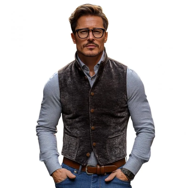 Men's Vintage Velvet Stand Collar Single Breasted Slim Vest 01581713M sold by Manly product image thumbnail 3