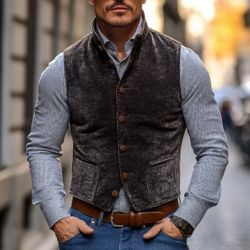 Men's Vintage Velvet Stand Collar Single Breasted Slim Vest 01581713M sold by Manly product image thumbnail 2