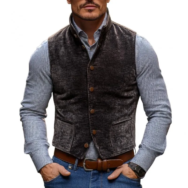 Men's Vintage Velvet Stand Collar Single Breasted Slim Vest 01581713M sold by Manly