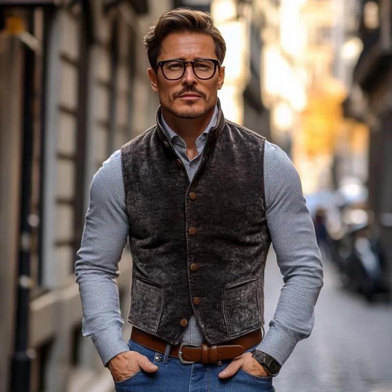 Men's Vintage Velvet Stand Collar Single Breasted Slim Vest 01581713M sold by Manly product image thumbnail 4