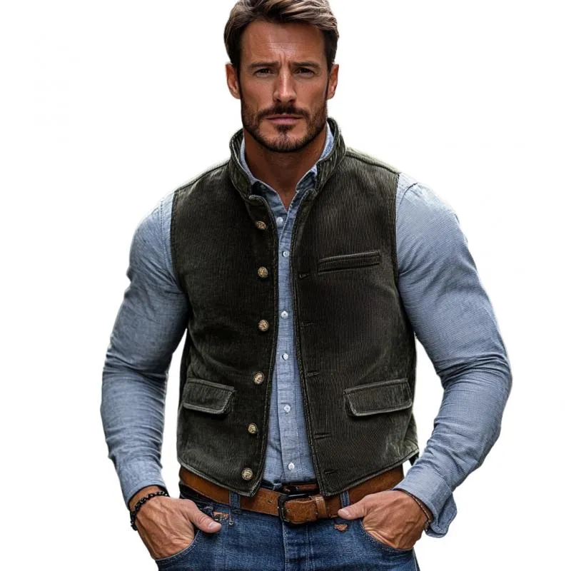 Men's Vintage Corduroy Stand Collar Single Breasted Work Vest 31627178M sold by Manly product image thumbnail 3