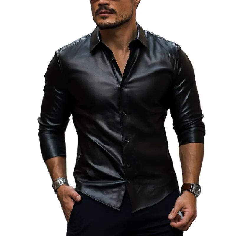Men's Vintage Classic High Quality Leather Lapel Slim Fit Long Sleeve Shirt 80225102M sold by Manly