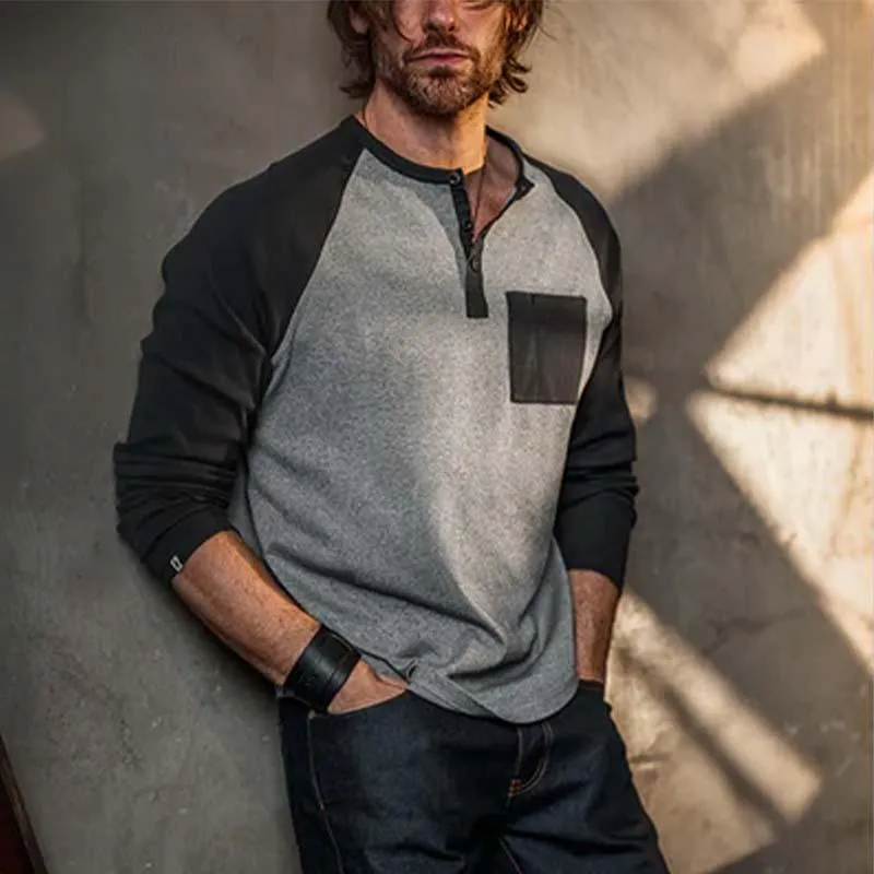 Men's Classic Casual Patchwork Pocket Long SleeveT-Shirt 62176619K sold by Manly product image thumbnail 2