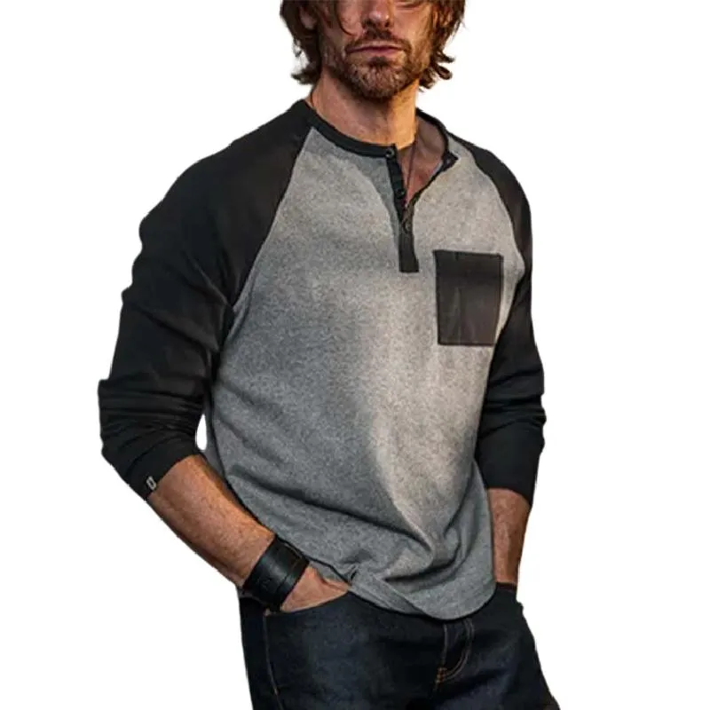 Men's Classic Casual Patchwork Pocket Long SleeveT-Shirt 62176619K sold by Manly