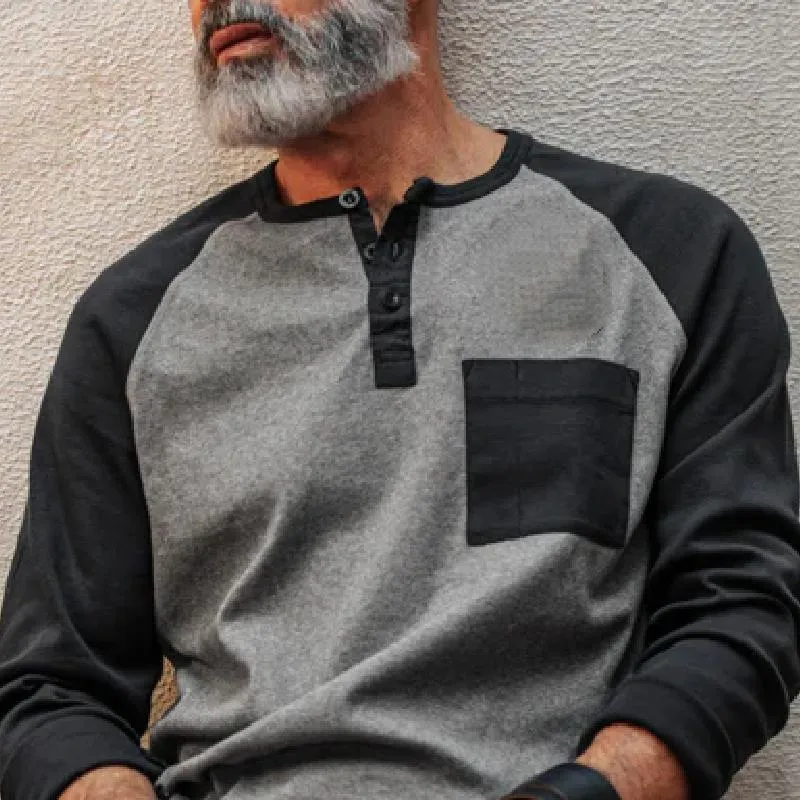 Men's Classic Casual Patchwork Pocket Long SleeveT-Shirt 62176619K sold by Manly product image thumbnail 4