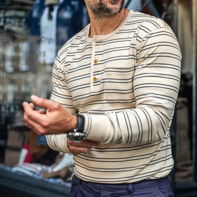 Men's Classic Casual Horizontal Striped Long Sleeve T-Shirt 37902095K sold by Manly product image thumbnail 2