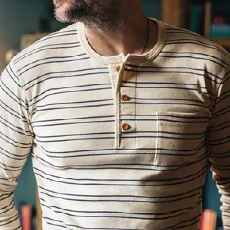 Men's Classic Casual Horizontal Striped Long Sleeve T-Shirt 37902095K sold by Manly product image thumbnail 3