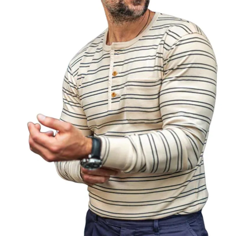 Men's Classic Casual Horizontal Striped Long Sleeve T-Shirt 37902095K sold by Manly