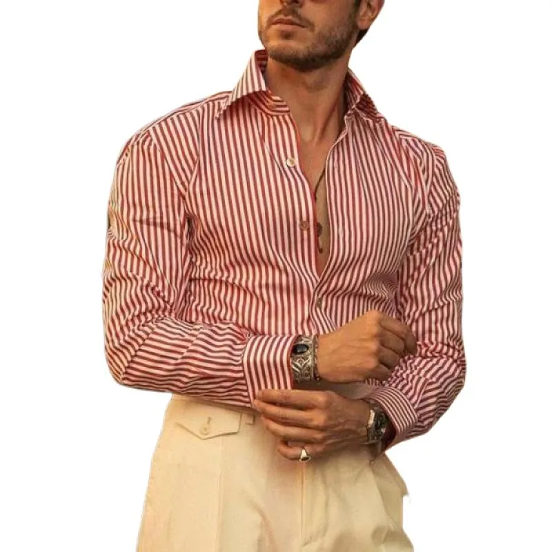 Men's Classic Casual Slim Fit Vertical Striped Long Sleeve Shirt 13703341K sold by Manly