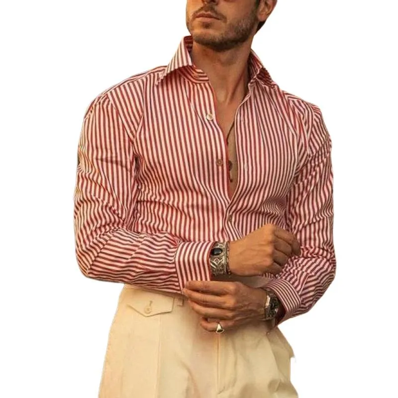 Men's Classic Casual Slim Fit Vertical Striped Long Sleeve Shirt 13703341K sold by Manly