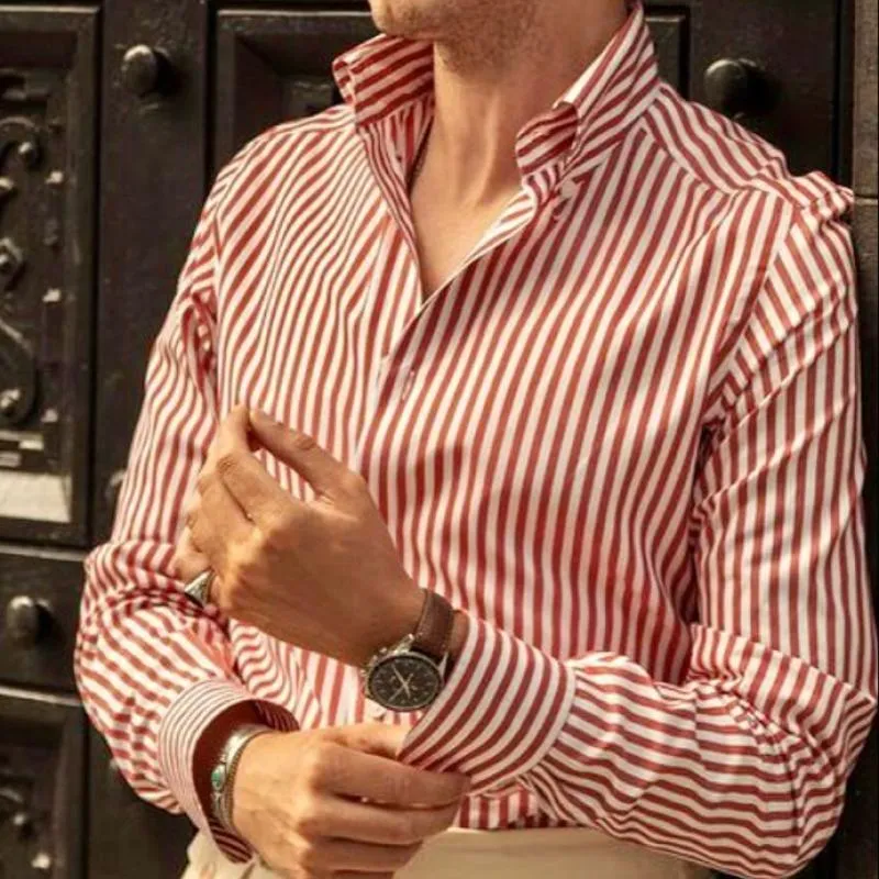 Men's Classic Casual Slim Fit Vertical Striped Long Sleeve Shirt 13703341K sold by Manly product image thumbnail 4