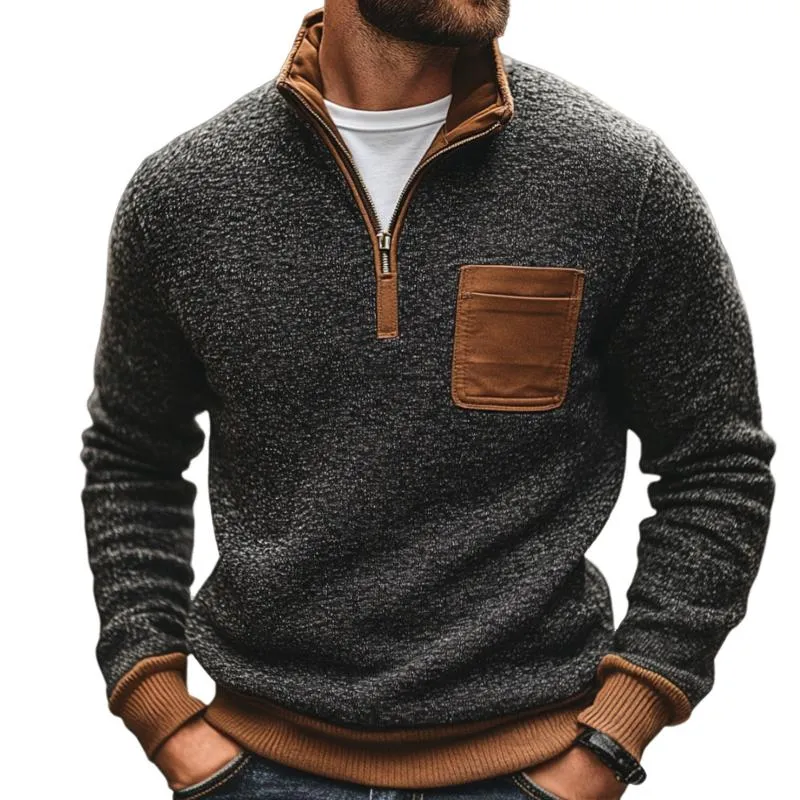 Men's Vintage Casual Heathered Pocket Zipper Sweater 13339950TO sold by Manly