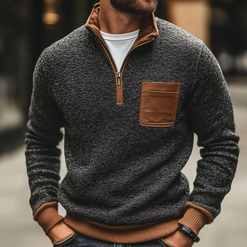 Men's Vintage Casual Heathered Pocket Zipper Sweater 13339950TO sold by Manly product image thumbnail 2