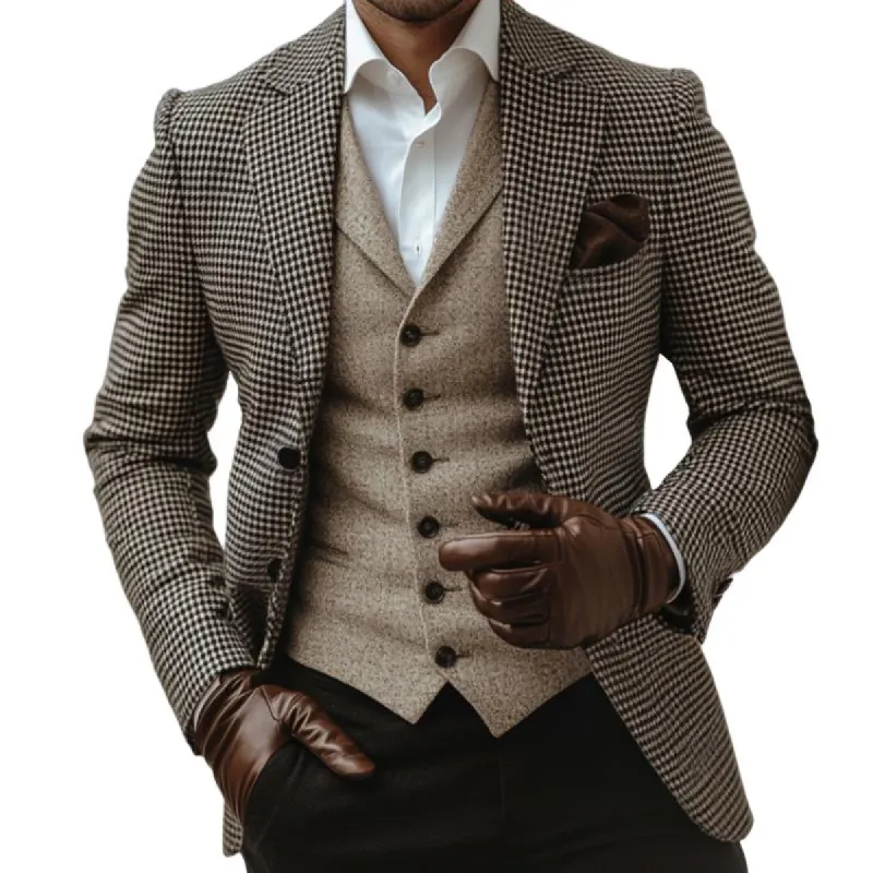 Men's Retro Casual Houndstooth Blazer 56408891TO sold by Manly