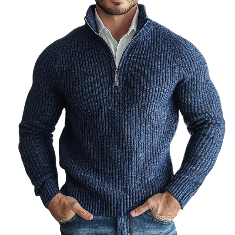 Men's Retro Casual Heather Zipper Sweater 28578394TO sold by Manly