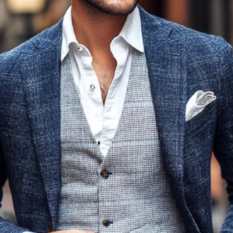 Men's Retro Casual Plaid Straight Shoulder Blazer 25949096TO sold by Manly product image thumbnail 3