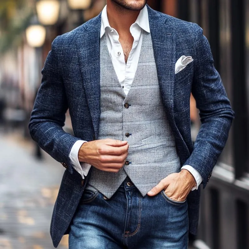 Men's Retro Casual Plaid Straight Shoulder Blazer 25949096TO sold by Manly product image thumbnail 2