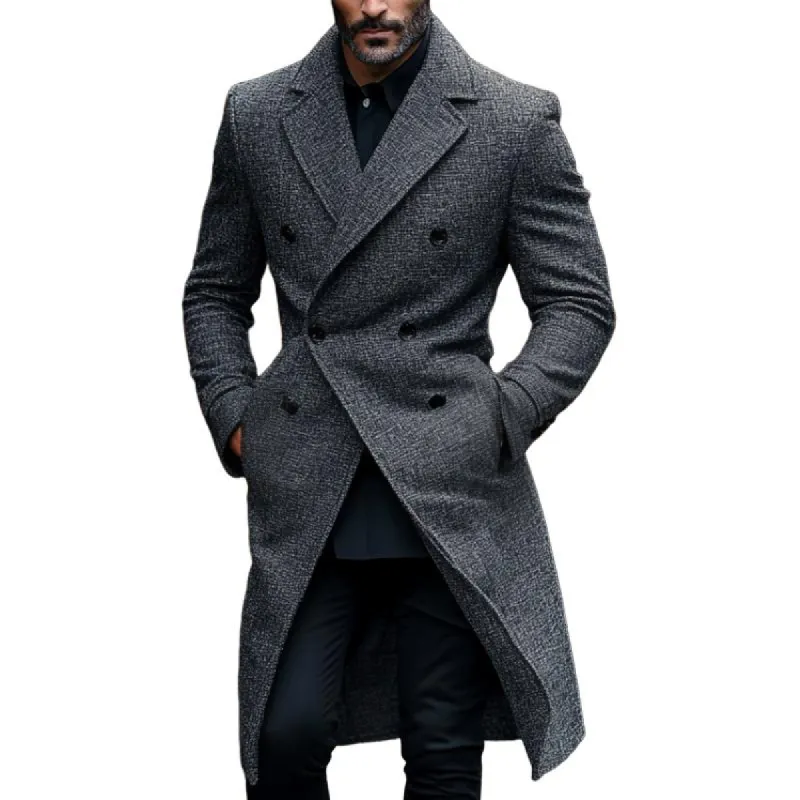 Men's Retro Casual Double Breasted Mid-Length Coat 64322830TO sold by Manly