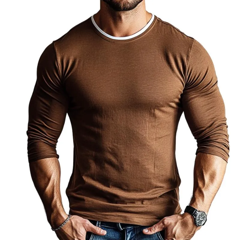 Men's Retro Casual Solid Color Round Neck Long Sleeve T-Shirt 53939597TO sold by Manly