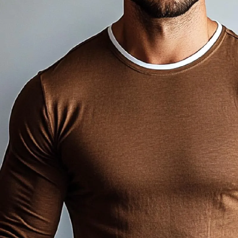 Men's Retro Casual Solid Color Round Neck Long Sleeve T-Shirt 53939597TO sold by Manly product image thumbnail 3